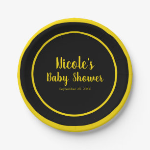 Assiettes En Carton Thème de Baby Shower Abeille Noir et Jaune
