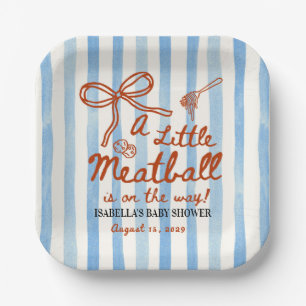 Assiettes En Carton Thème de Baby Shower Italien Rayures Bleues