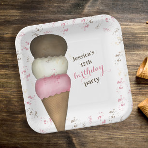 Assiettes En Carton Thème de dessert de fête d'anniversaire de glace m