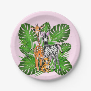 Assiettes En Carton Thème de la jungle tigre de la girafe zébrée