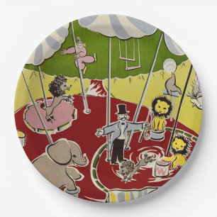 Assiettes En Carton Thème de la piste d'animaux de cirque rétro vintag