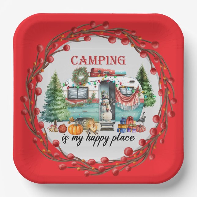 Assiettes En Carton Thème de Noël du camping (Recto)