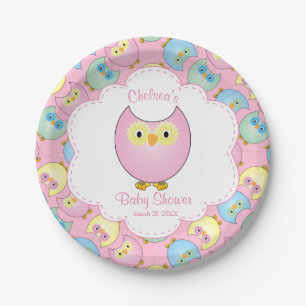 Assiettes En Carton Thème du Baby shower de Chouette Rose Pastel
