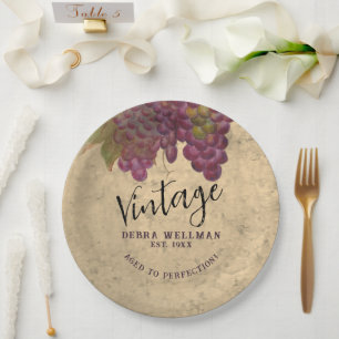 Assiettes En Carton Thème élégant de vignoble de vin d'anniversaire vi