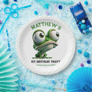 Assiettes En Carton Thème Ferme de Grenouille Folle Mignonne 1er Anniv