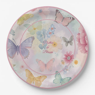 Assiettes En Carton Thème floral papillon pastel, Fête floraison papil