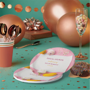 Assiettes En Carton Thème floral rose pour la douche de la mariée