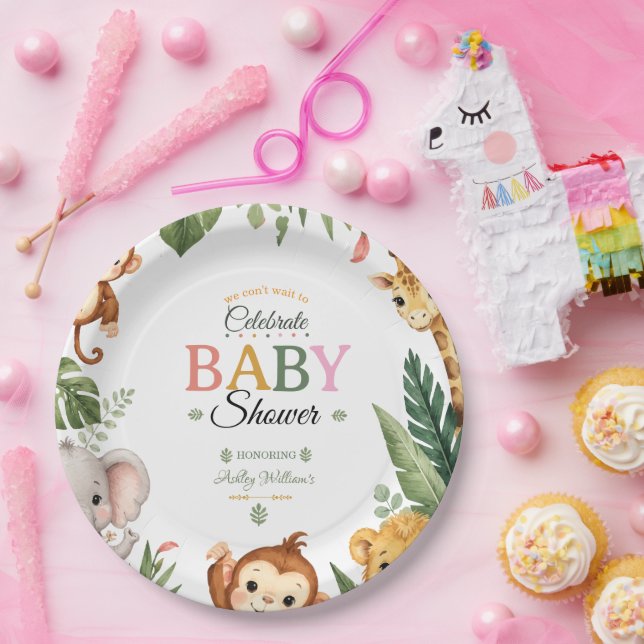 Assiettes En Carton Thème jungle Baby shower  (Fête)