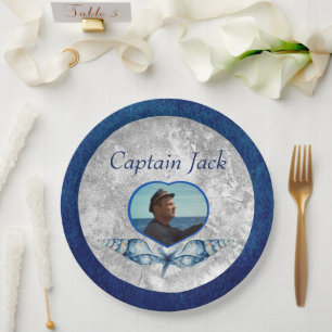 Assiettes En Carton Thème nautique Bleu de la Marine Coques photo Aqua