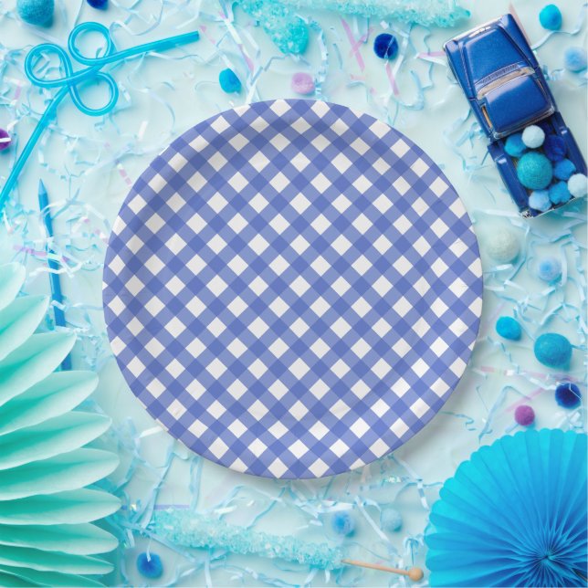 Assiettes En Carton Thème nautique - Plaque de papier En vichy bleu ma (Fête)