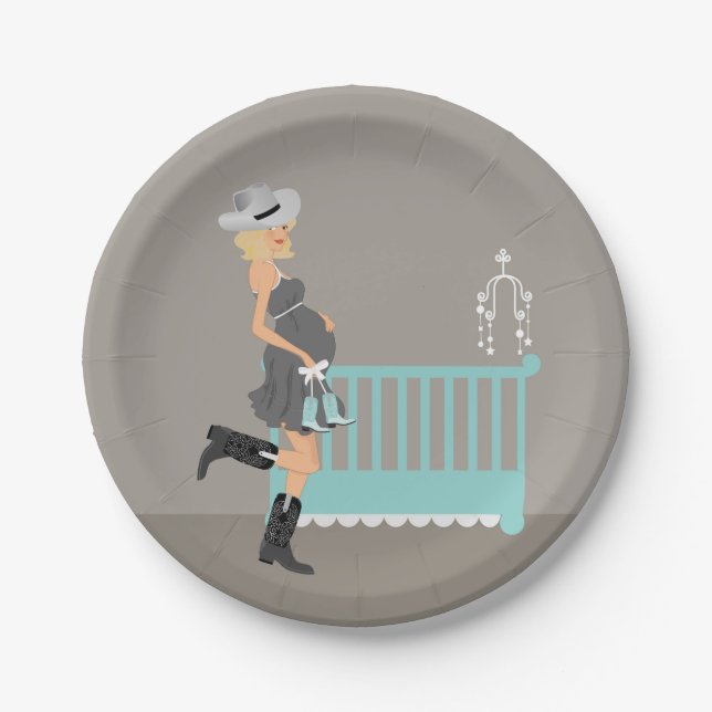 Assiettes En Carton Thème occidental de cowboy de pays blond de baby (Devant)