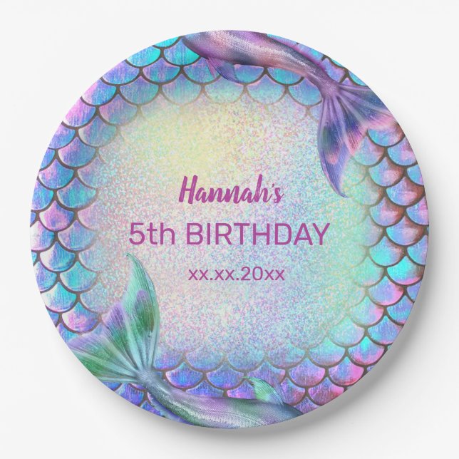 Assiettes En Carton thème petite sirène motif Anniversaire (Devant)