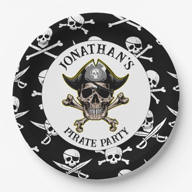 Assiettes En Carton Thème pirate Parti Skull Adulte.Croix Bones (Devant)