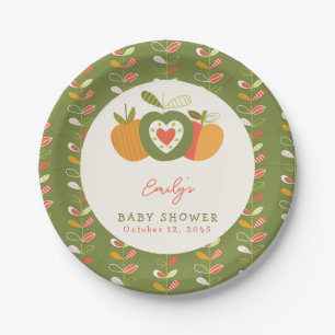 Assiettes En Carton Thème Pomme Baby shower Automne Genre Vert neutre