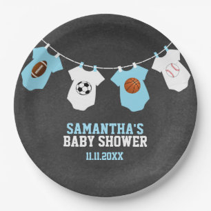 Assiettes En Carton Thème sportif Chalkboard Blue Boy Baby shower