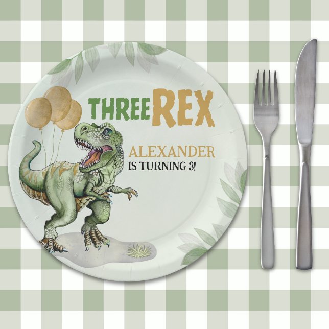 Assiettes En Carton Three Rex - Birthday Boy 3rd with Dinosaur Theme (Créateur téléchargé)