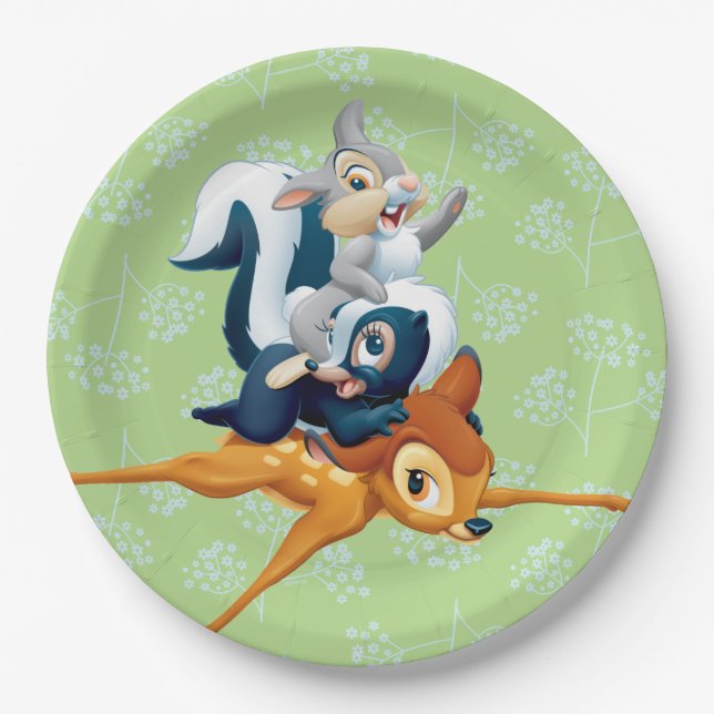 Assiettes En Carton Thumper, Fleur et Bambi empilés pendant le jeu (Devant)