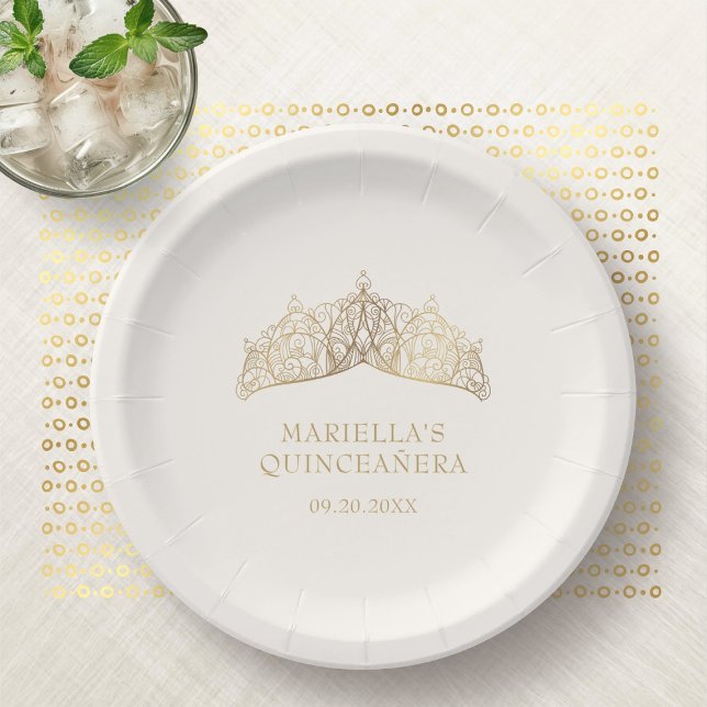 Assiettes En Carton Tiara Crown Elegant Quinceanera (Créateur téléchargé)