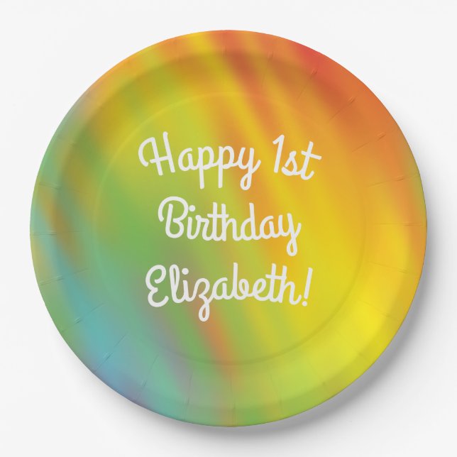Assiettes En Carton Tie Dye Arc-en-ciel Fête d'anniversaire Enfants mi (Devant)