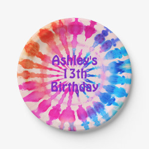 Assiettes En Carton Tie Dye Super Hippie Bold coloré Anniversaire