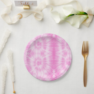 Assiettes En Carton Tiedye rose spirale hippie teint