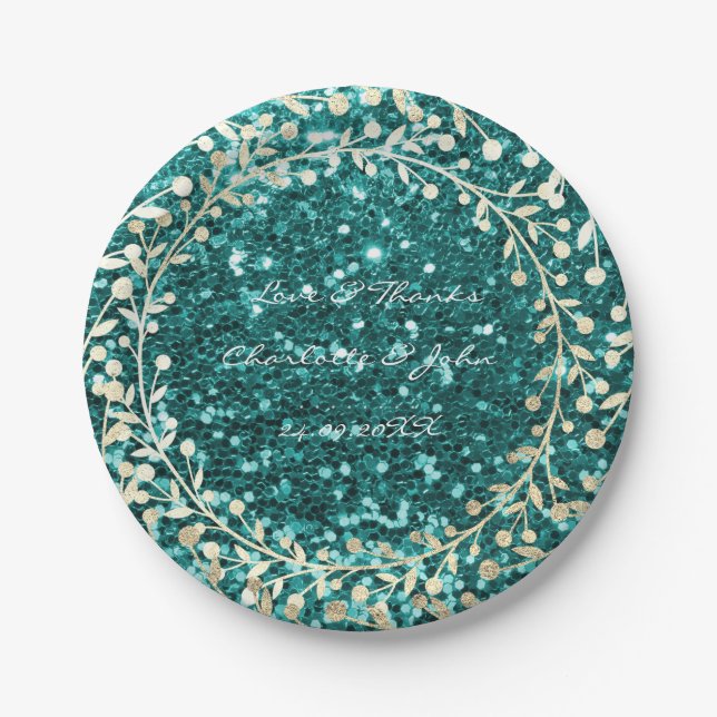 Assiettes En Carton Tiffany Emerald Parties scintillant Foxier Gold Wr (Devant)