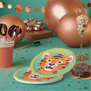 Assiettes En Carton Tigre mou Visage safari jungle sauvage Fête d'anni