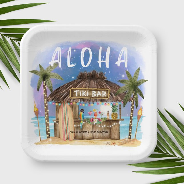 Assiettes En Carton Tiki Beach Bar Baby shower tropical (Créateur téléchargé)