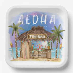 Assiettes En Carton Tiki Beach Bar Tropical Aloha Surf & Mer