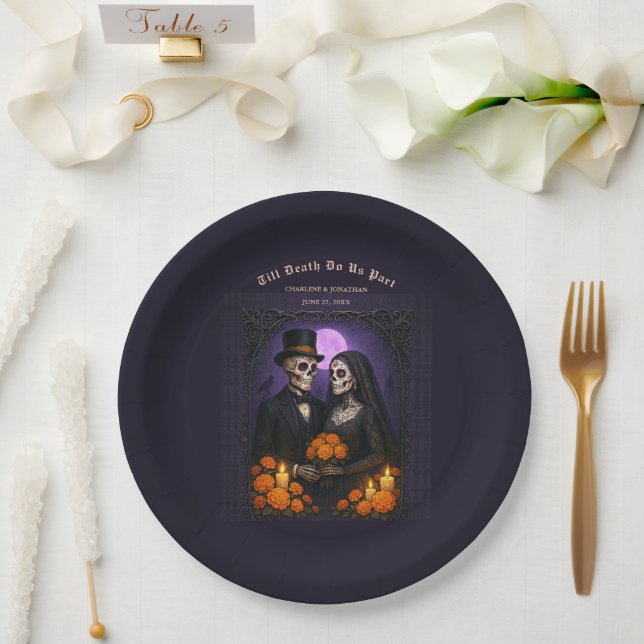 Assiettes En Carton Till Death Do Us Sugar Skull Skeletons Wedding (Mariage)