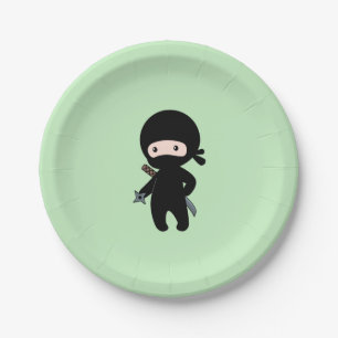 Assiettes En Carton Tiny Ninja Holding Throwing Star sur Green