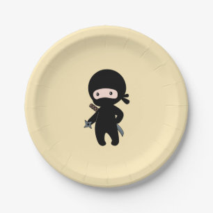 Assiettes En Carton Tiny Ninja tenant l'étoile à projeter sur Jaune