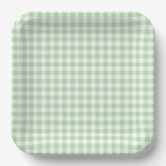 Assiettes En Carton Tiny Pale Green and White Gingham