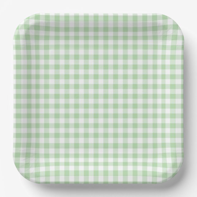Assiettes En Carton Tiny Pale Green and White Gingham (Recto)