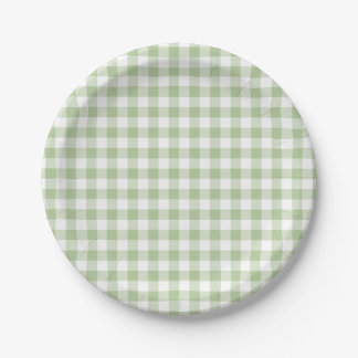 Assiettes En Carton Tiny Sage and White Gingham