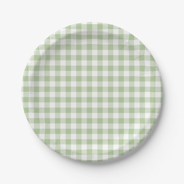 Assiettes En Carton Tiny Sage and White Gingham (Devant)