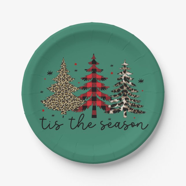 Assiettes En Carton "Tis the Season" Plaid Leopard Christmas Trees (Devant)