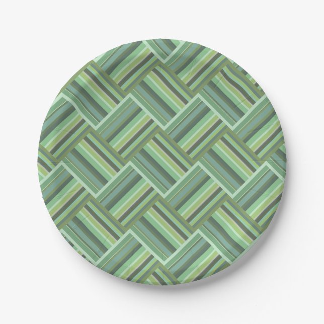Assiettes En Carton Tissage de bandes vert olive (Devant)