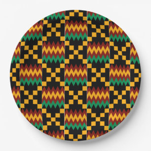 Assiettes En Carton Tissu noir, vert, rouge, et jaune de Kente