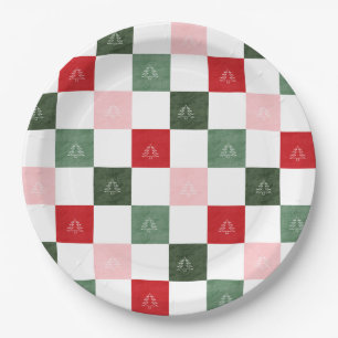 Assiettes En Carton Titre  Arbre toujours vert à carreaux   C rustique