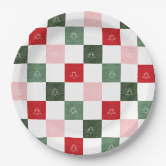 Assiettes En Carton Titre Arbre toujours vert à carreaux | C rustique
