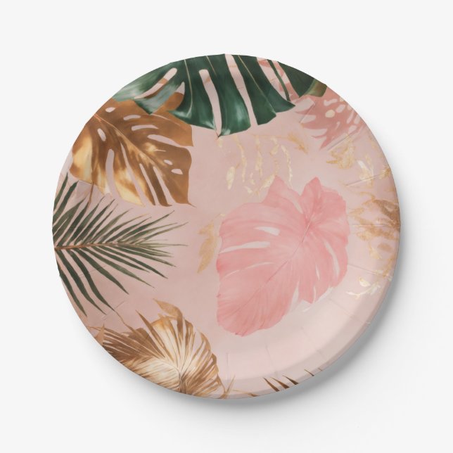 Assiettes En Carton Titre : Plaques de papier d'élégance tropicale Vin (Devant)
