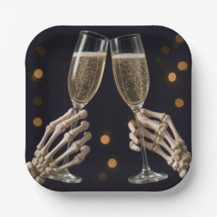 Assiettes En Carton Toast de Champagne de Squelette d'Halloween