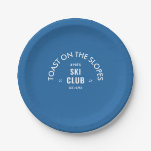 Assiettes En Carton Toast sur les pistes Après Ski Club Bleu ciel Rond