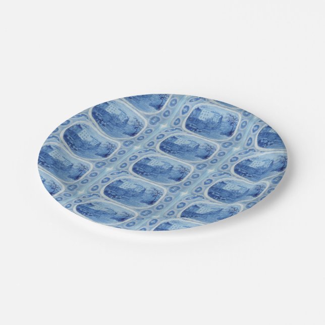 Assiettes En Carton Toile bleu saule peint à la main (Angle)