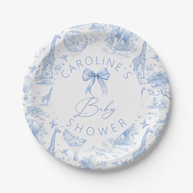 Assiettes En Carton Toile bleue de Jouy Safari Baby shower Plaques de  (Devant)