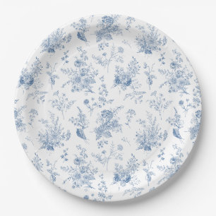 Assiettes En Carton Toile Bleue De Jouy Vintage Floral Chinoiserie