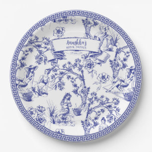 Assiettes En Carton Toile bleue et blanche
