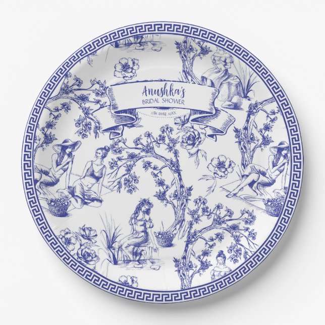 Assiettes En Carton Toile bleue et blanche (Devant)