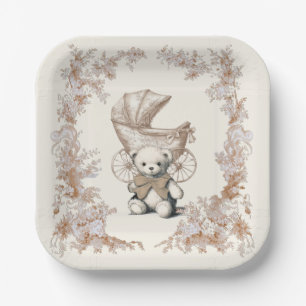 Assiettes En Carton Toile Brown Teddy Bear Baby shower de transport
